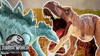 Dinosaur Battles TRex VS Stegosaurus  Jurassic World  Mattel Action [upl. by Ylek]