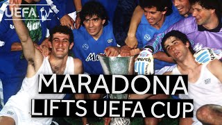 DIEGO MARADONA lifts 89 UEFA Cup [upl. by Leiva]