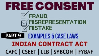 Fraud  Misrepresentation  Mistake  Free Consent  Indian Contract Act  Caselaws  Example [upl. by Relyhs]