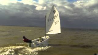 Sailing on Optimist Wind up to 35 knots Optimist planing [upl. by Davita51]