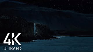 Waterfall and Ocean Waves Sounds for Sleep  4K Icelandic Coastline  8 HOURS Dark Version  Part 5 [upl. by Asen]