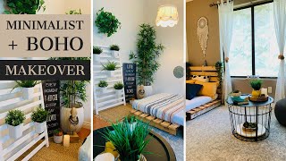 Small Bedroom Budget Makeover  Rental Friendly  Minimalist and BOHO [upl. by Ydnar]