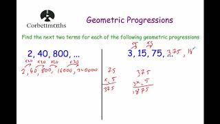 Geometric Progressions  Corbettmaths [upl. by Neehsas336]