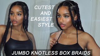 HOW TO SUPER FLAT JUMBO KNOTLESS BOX BRAIDS  EXTREMELY BEGINNER FRIENDLY [upl. by Sutsugua]