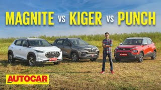 Tata Punch vs Nissan Magnite vs Renault Kiger  Playing the value card  Comparison  Autocar India [upl. by Airtened]