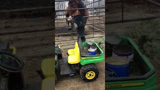 Little Boy Uses Toy Tractor to Give a Helping Hand Around Farm [upl. by Derrik]