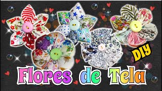 Como hacer Flores de Tela 5 modelos Faciles y bonitos Tutorial MAnualidades [upl. by Sergius]