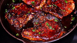 One Pan Honey Garlic Pork Chops Recipe [upl. by Lazes549]