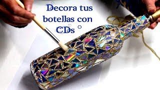 Botella decorada estilo mosaico con Cds  ArteRIV [upl. by Tacklind]