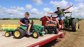 Using real tractors and kids tractors making hay  Tractors for kids [upl. by Annaiel]