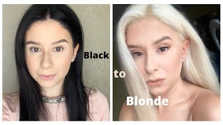 Bleaching my hair at home  BLACK to BLONDE  Part 1 [upl. by Ketchan]