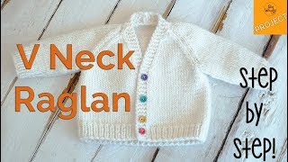 How to knit a Baby VNeck Raglan Cardigan step by step  Part 2 [upl. by Ashien765]