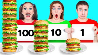 1 10 or 100 Layers of Food Challenge by Multi DO [upl. by Hsirrap]