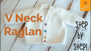 How to knit a Baby VNeck Raglan Cardigan step by step  Part 1 [upl. by Ingram]