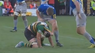 Owen Farrell is not pleased by late tackle Northampton vs Saracens 15 [upl. by Orlene]