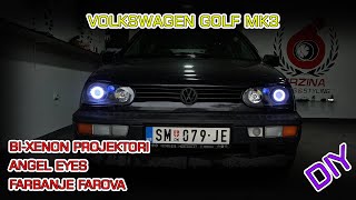 UGRADNJA BIXENON PROJEKTORA I ANGEL EYES PRSTENOVA  GOLF 3  GOLF 4 DIY [upl. by Odelle955]