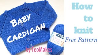 How to knit a BABY CARDIGAN  VNeckampRaglan  TeoMakes [upl. by Niraa]