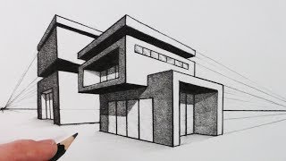 How to Draw a House in Two Point Perspective Modern House [upl. by Kalle]