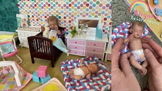 MINI REBORN NURSERY  Changing amp Feeding Tiny Miniature Silicone Baby [upl. by Januarius505]